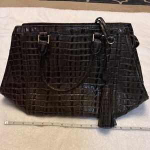 Brahmin Dark Gray Crocodile-Embossed Shoulder Bag